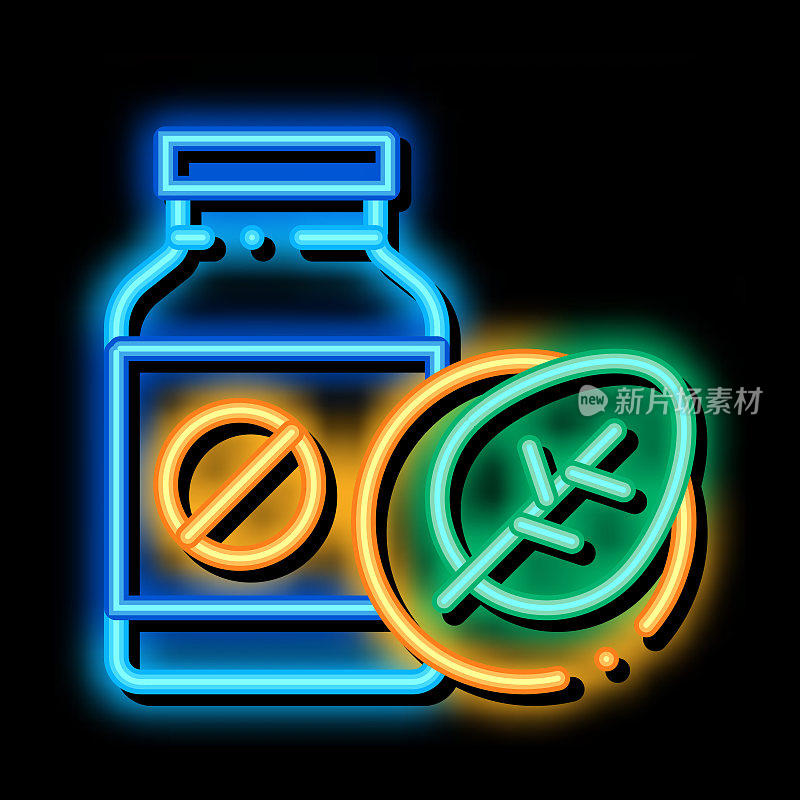 生物药物补充剂霓虹灯图标插图