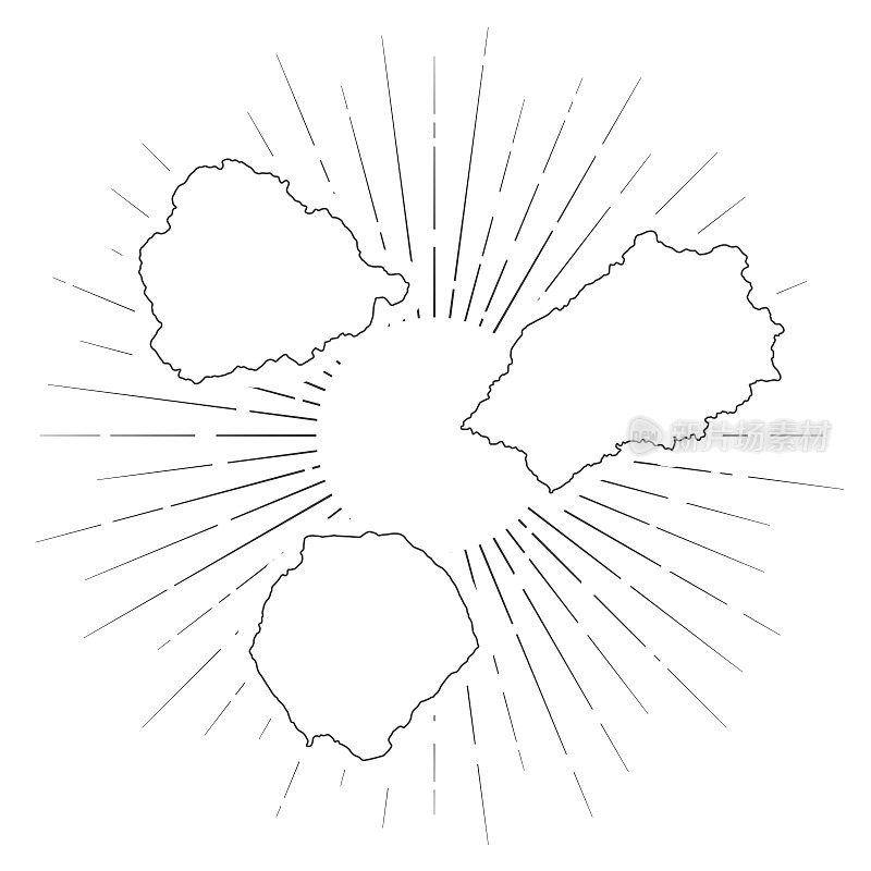 圣赫勒拿岛，阿森松岛和特里斯坦达库尼亚地图，阳光在白色的背景
