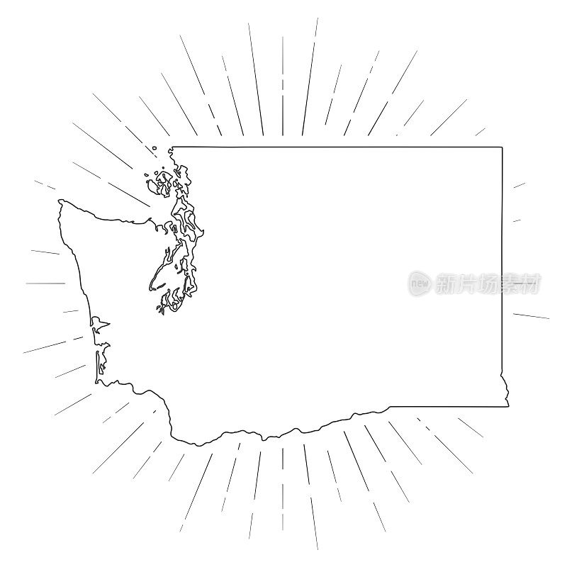 华盛顿地图与阳光在白色的背景