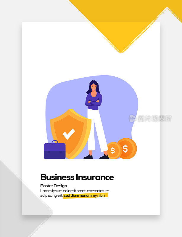 商业保险概念平面设计海报，封面和横幅。现代平面设计矢量插图。