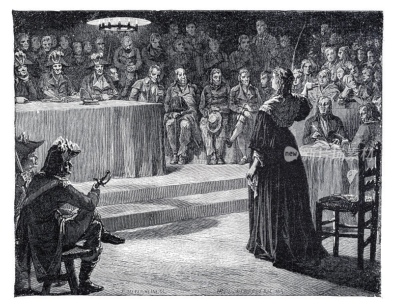 1793年，玛丽·安托瓦内特在法国革命法庭受审