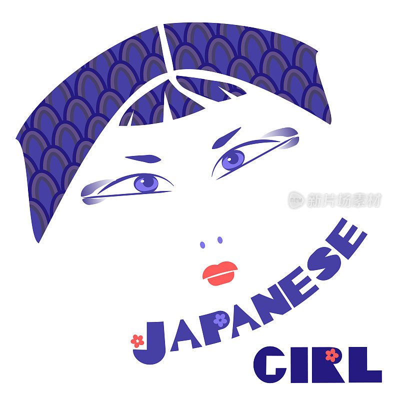 日本女孩脸和传统日本图案。矢量插图,letterind