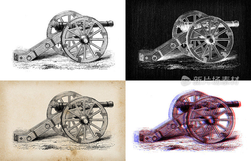 科学发现的古董插图:战争武器和爆炸物