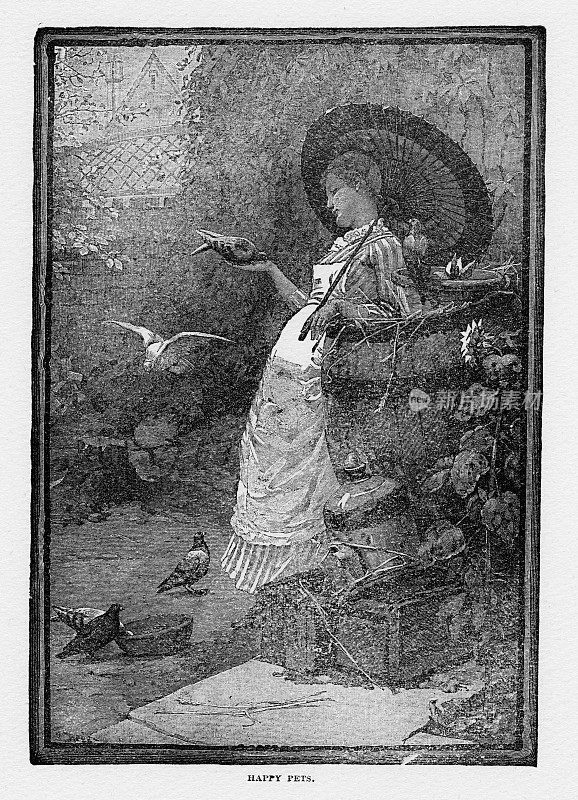 妇女正在喂鸟