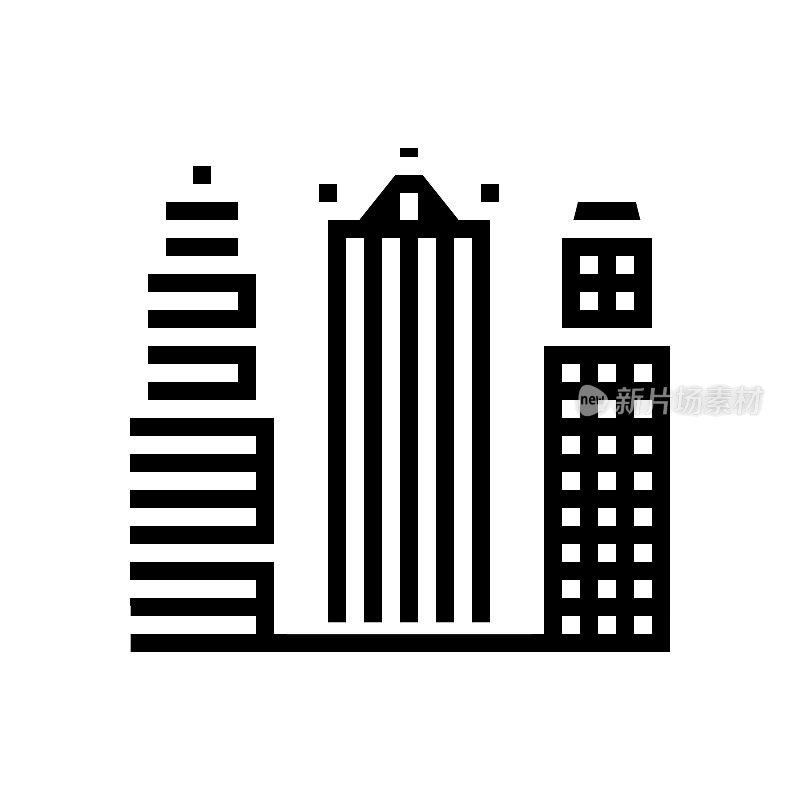 摩天大楼商业中心建筑字形图标矢量插图