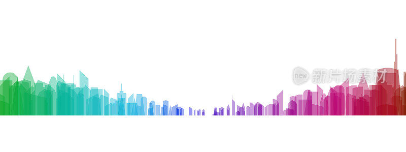 海湾和五颜六色的城市摩天大楼
