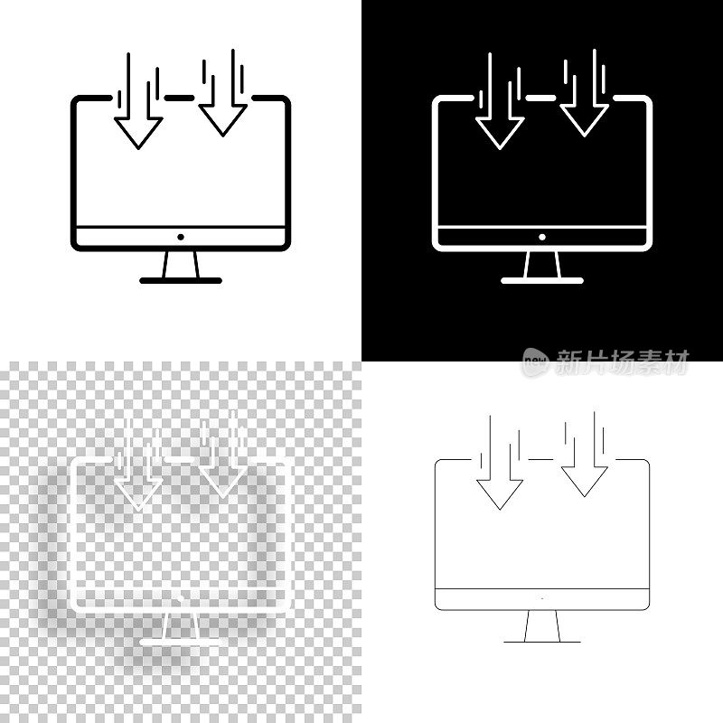 发送到台式电脑。图标设计。空白，白色和黑色背景-线图标