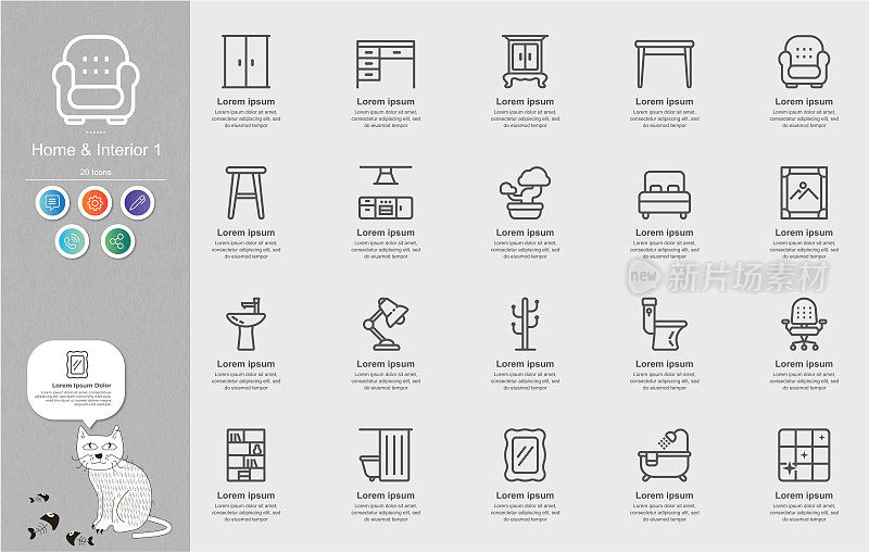 家庭和室内线条图标内容信息图表