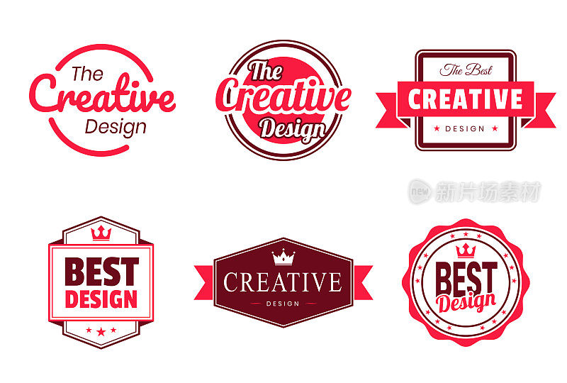 “创意设计”红色徽章及标签-设计元素