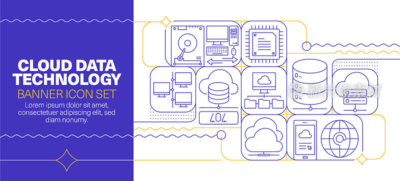 云数据技术线图标集和横幅设计