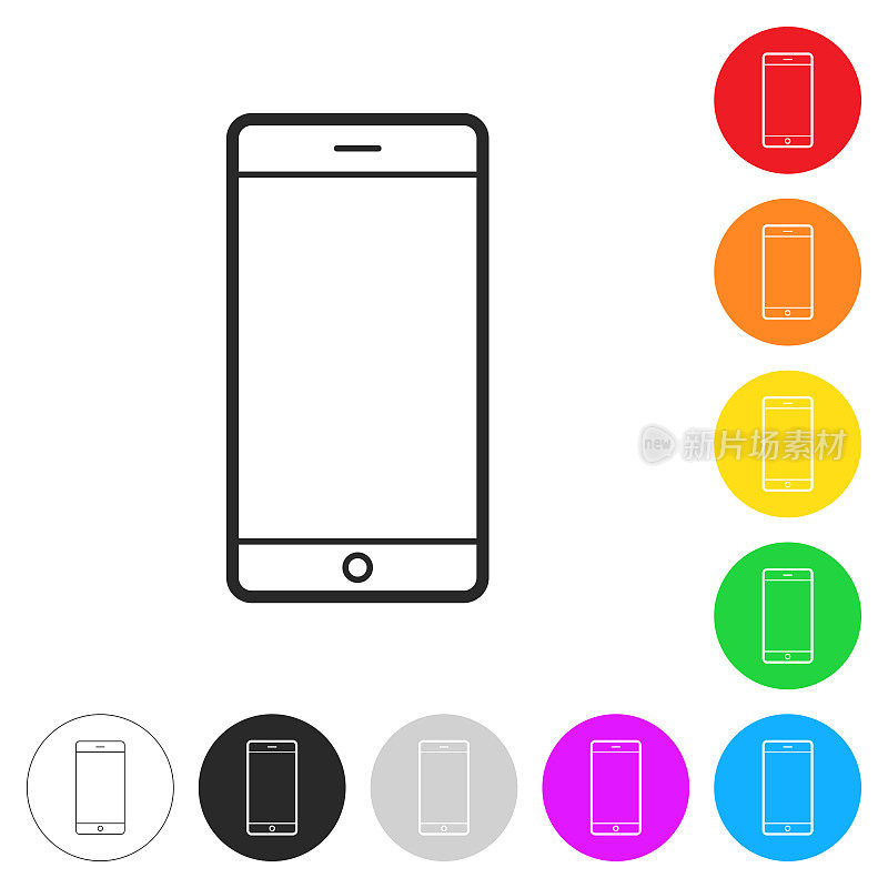 智能手机或移动电话。彩色按钮上的图标