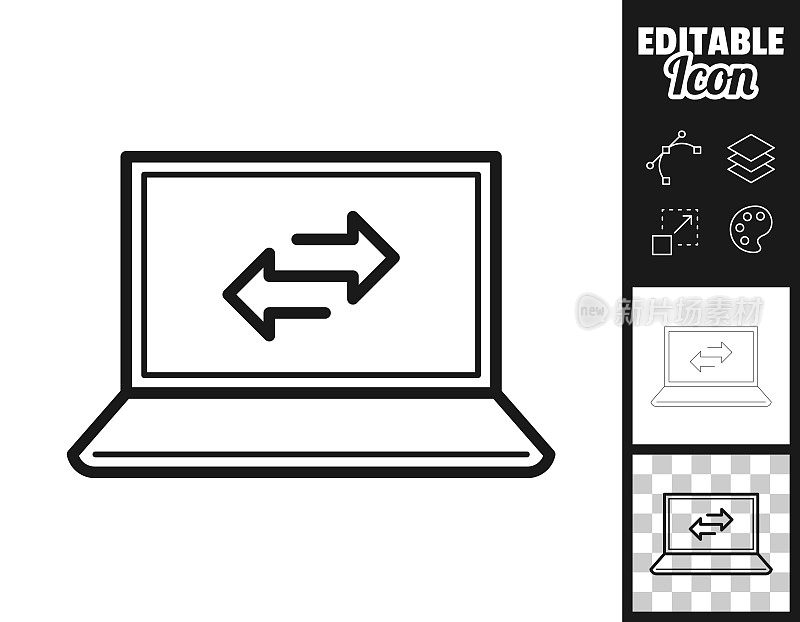转移与笔记本电脑。图标设计。轻松地编辑