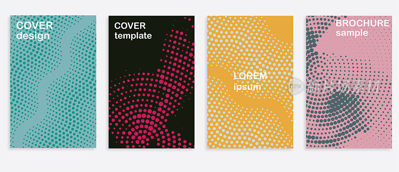 矢量半色调波点极简封面设计模板为封面书相册笔记本报告集合布局，色调图像抽象背景