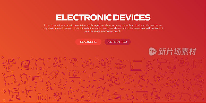 电子设备网络横幅与线性图标,潮流线性风格向量