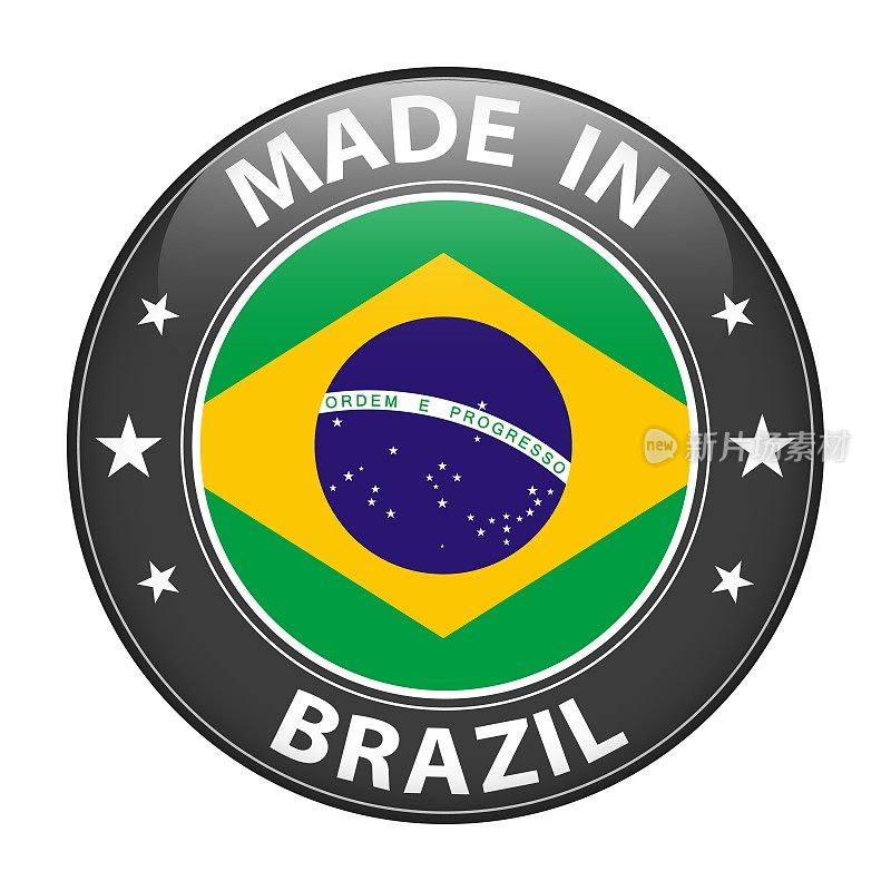 巴西制造的徽章向量。贴纸上有星星和国旗。标志孤立在白色背景上。