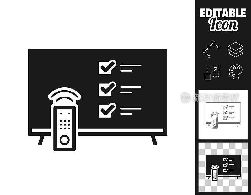 电视与清单。图标设计。轻松地编辑
