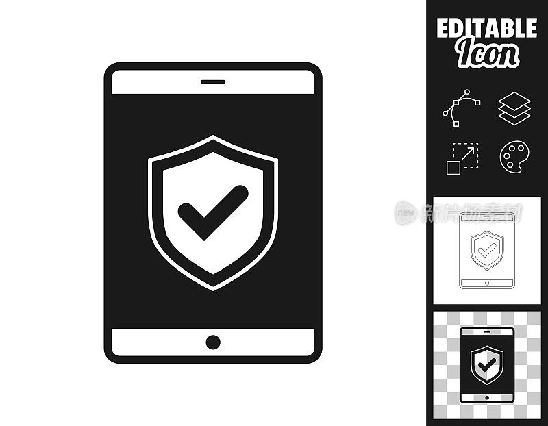 安全的平板电脑。图标设计。轻松地编辑
