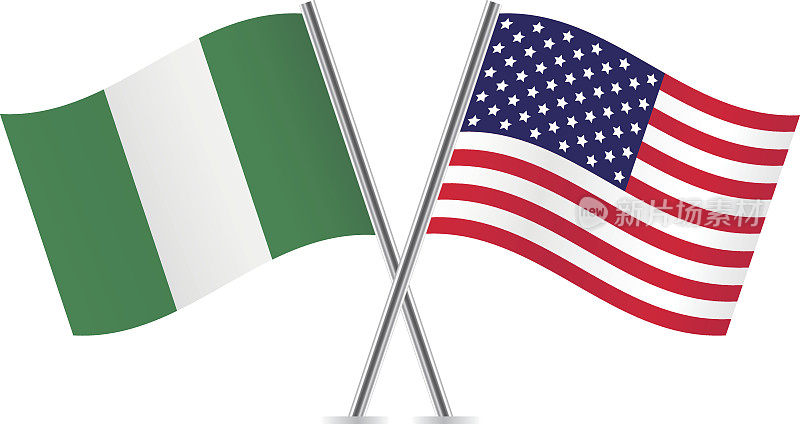 美国和尼日利亚国旗。向量。
