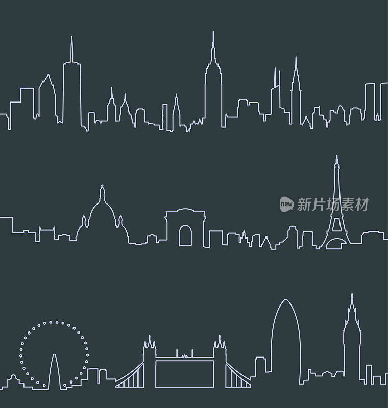 纽约，巴黎和伦敦的轮廓线