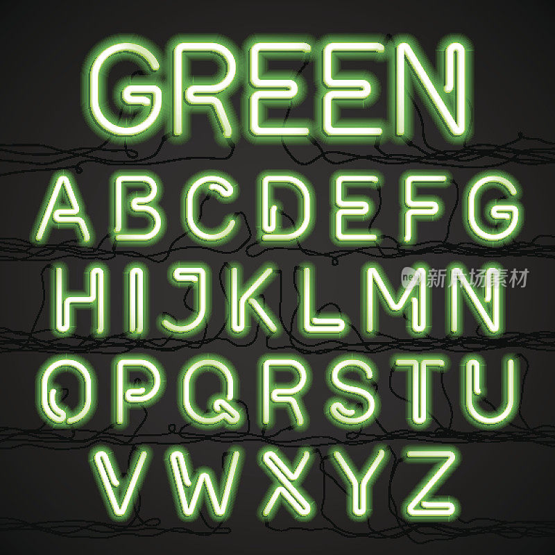 绿色霓虹灯字母电缆