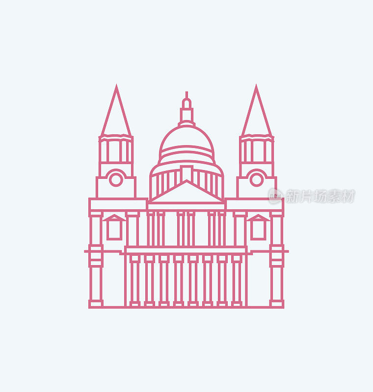 印刷圣保罗大教堂彩色线条插图