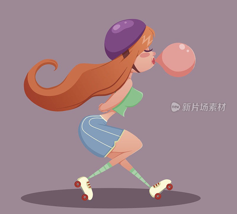 年轻的红发女孩滑冰