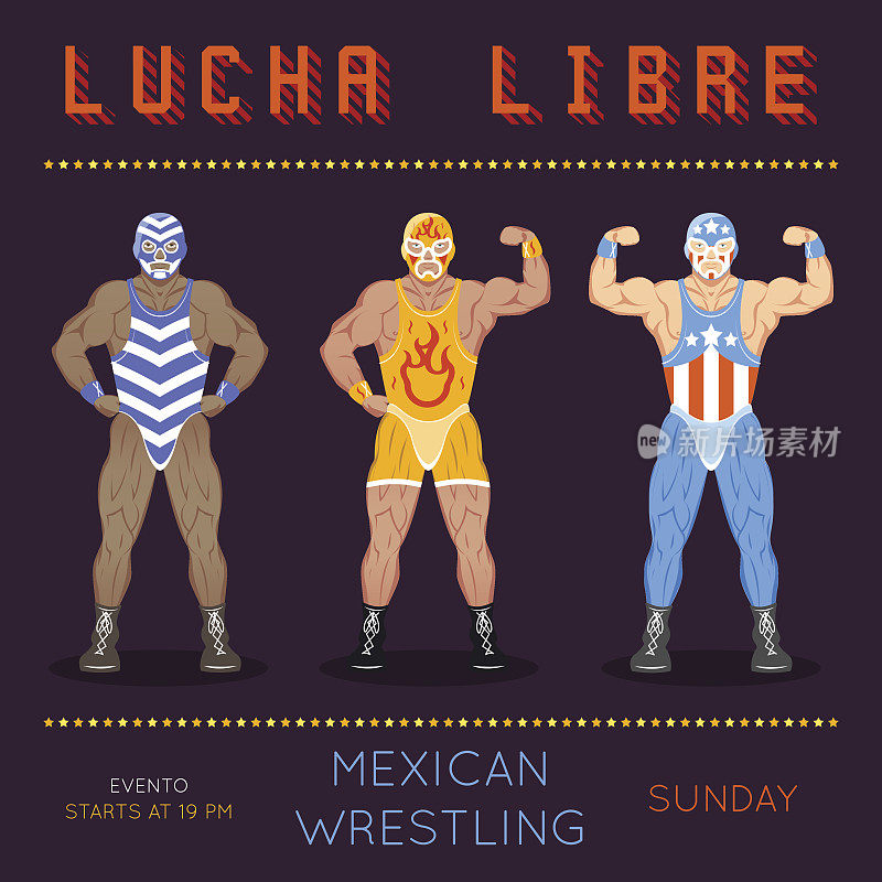 Lucha自由泳海报。老式摔跤标版