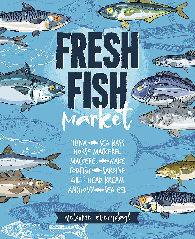 鲜鱼横幅为海鲜市场模板