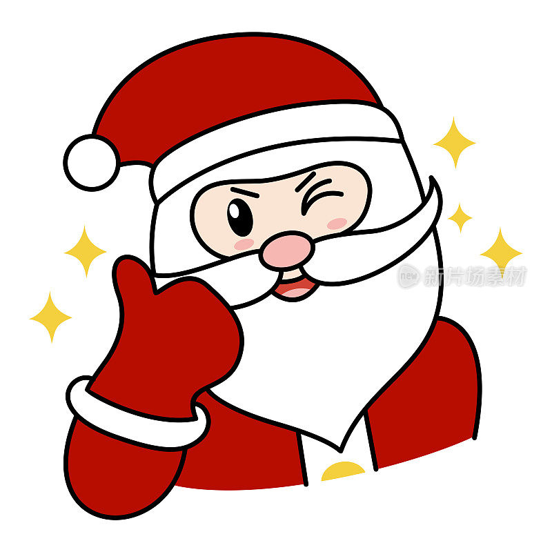 可爱的圣诞老人卡通人物竖起大拇指，向量