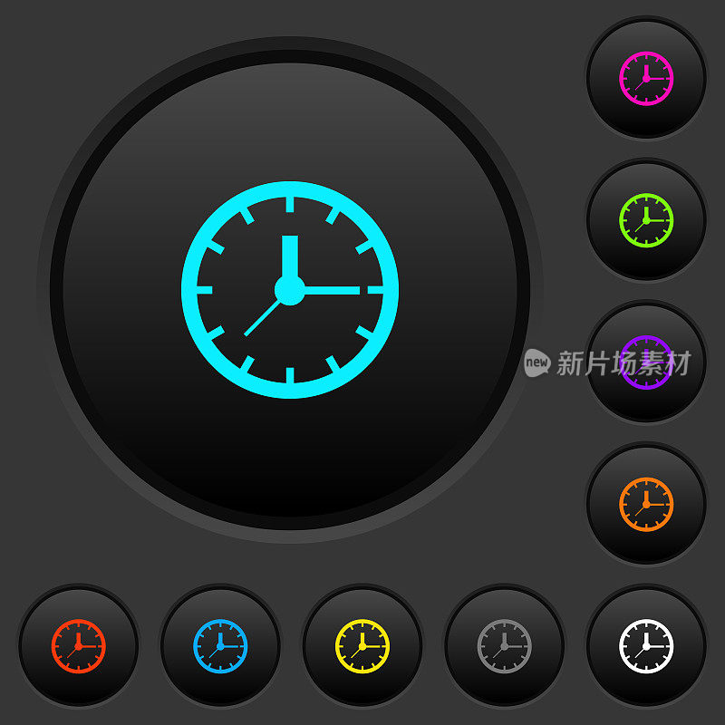 模拟时钟暗色按钮与彩色图标
