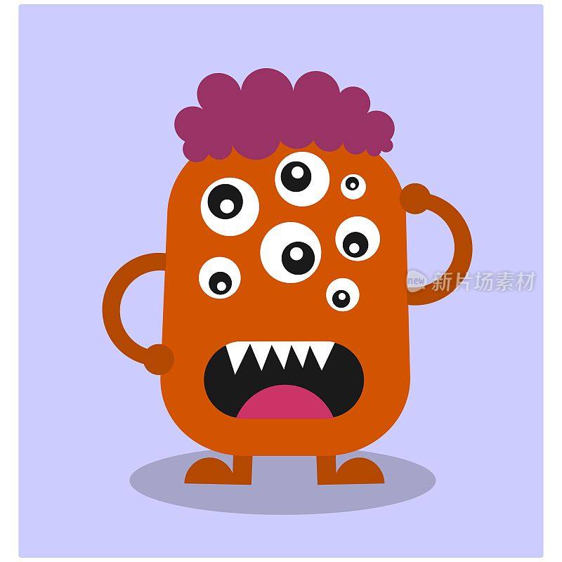 可爱有趣的红眼细菌怪物，卡通人物