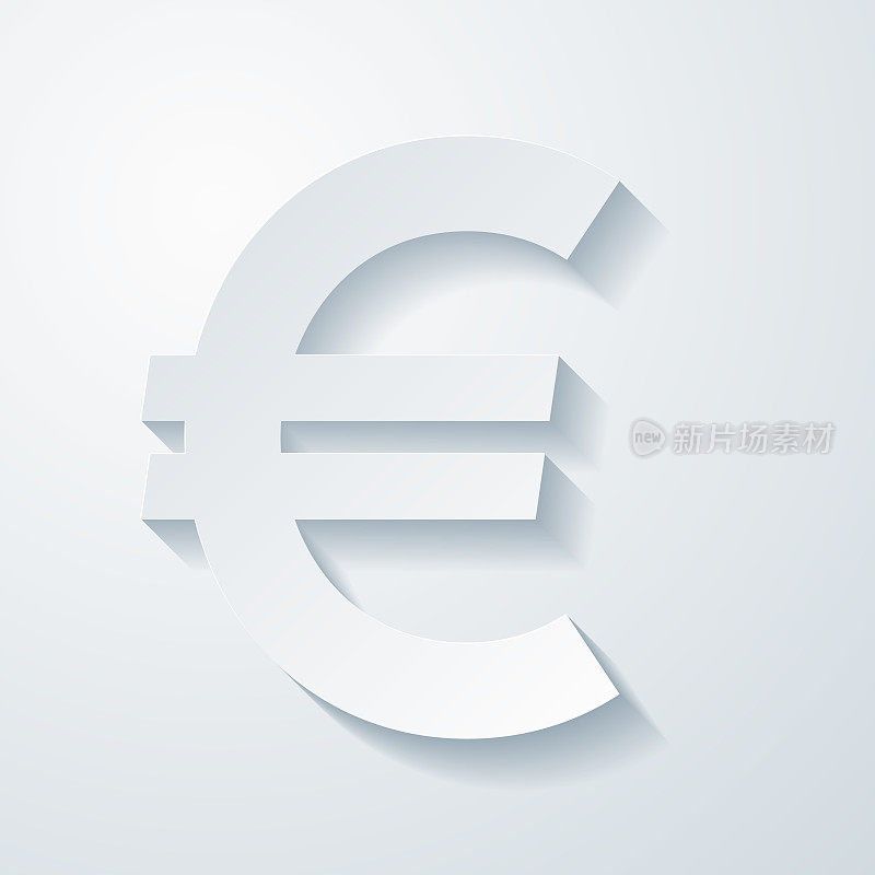 欧元符号。空白背景上剪纸效果的图标