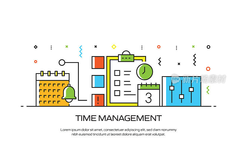 时间管理相关的线风格横幅设计网页，标题，小册子，年度报告和书籍封面