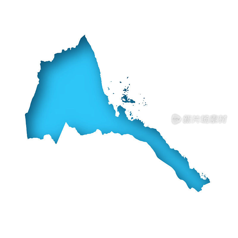 厄立特里亚地图-白纸，蓝色背景