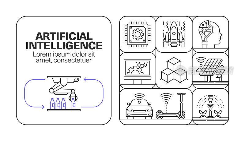人工智能横幅线图标集设计