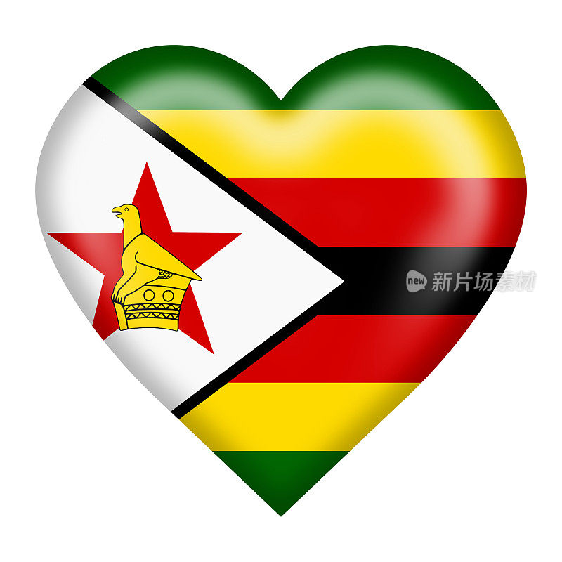 津巴布韦国旗心脏按钮3d插图与剪辑路径隔离