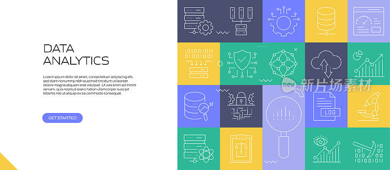 数据分析网站横幅与线性图标，新潮的线性风格矢量