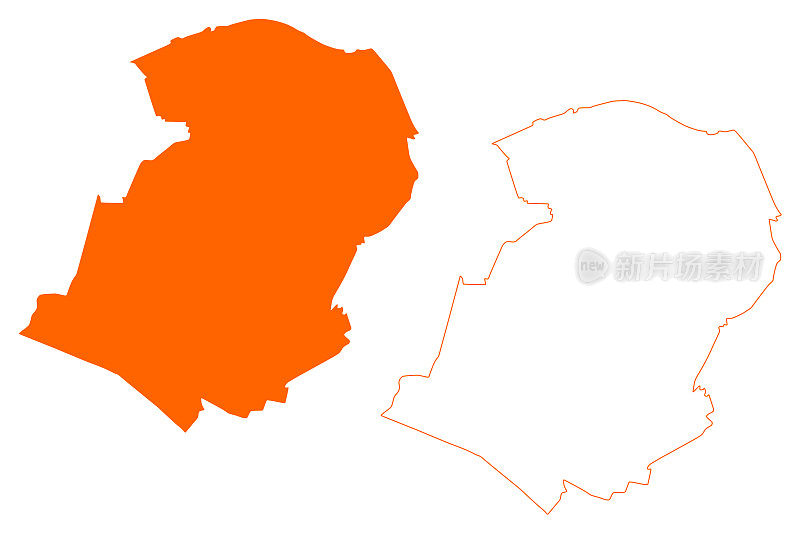伯尔赫泽自治区(荷兰王国，荷兰，北布拉班特省或北布拉班特省)地图矢量插图，涂鸦草图地图