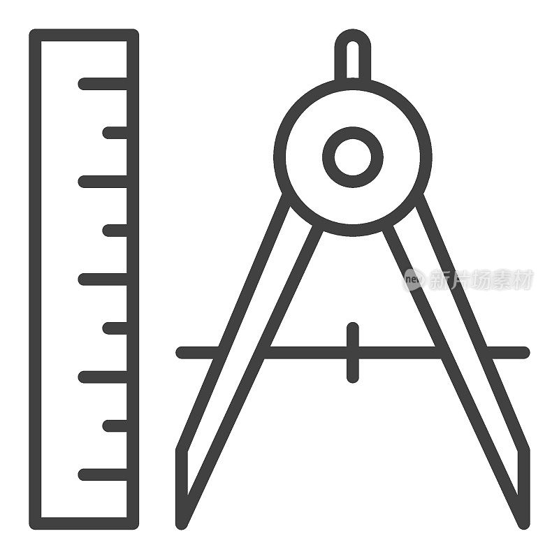 标尺和指南针矢量数学工具概念线图标或符号