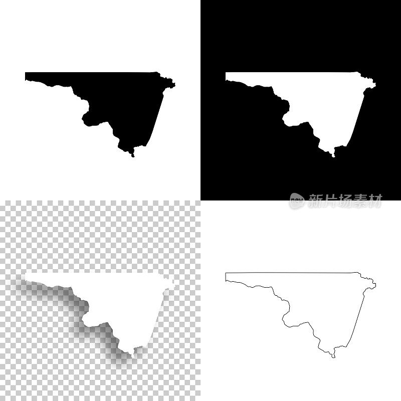 北安普顿县，北卡罗来纳州。设计地图。空白，白色和黑色背景