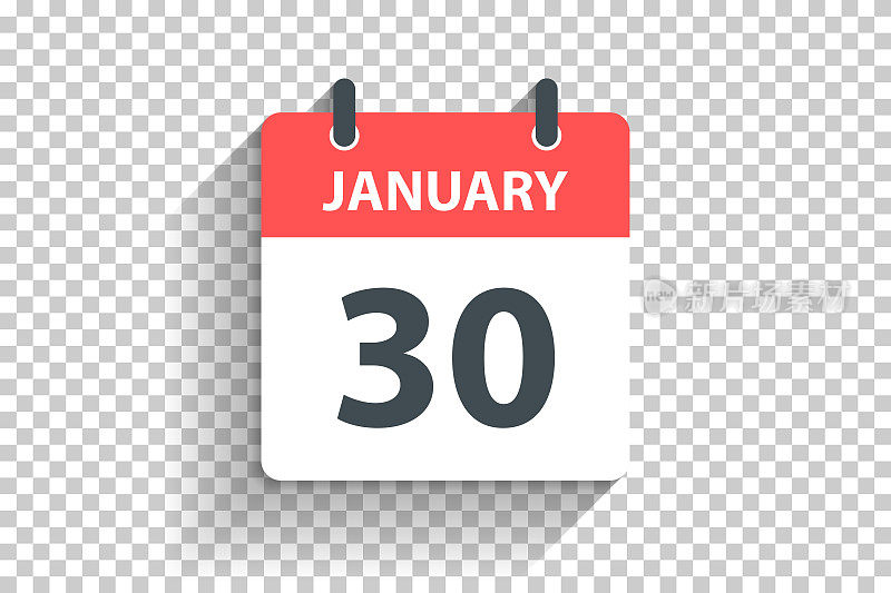 1月30日-每日日历图标在平面设计风格的空白背景