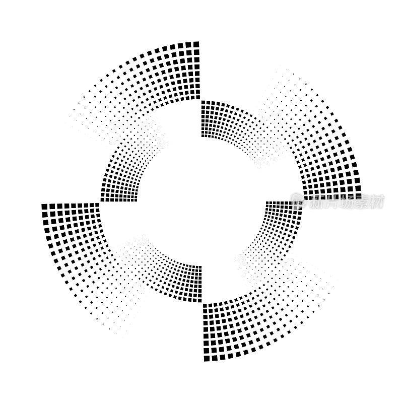 由排列在两个同心轨道上的正方形圆点组成的四分之一圆设计。