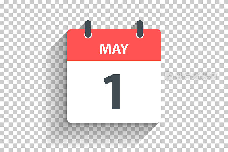 5月1日-每日日历图标在平面设计风格的空白背景