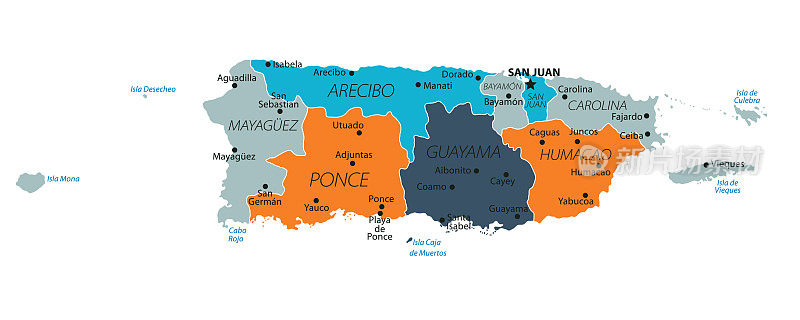 波多黎各地图。矢量彩色地图的波多黎各
