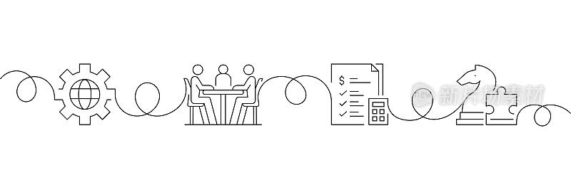 连续单线绘制项目规划图标概念。单线矢量插图。
