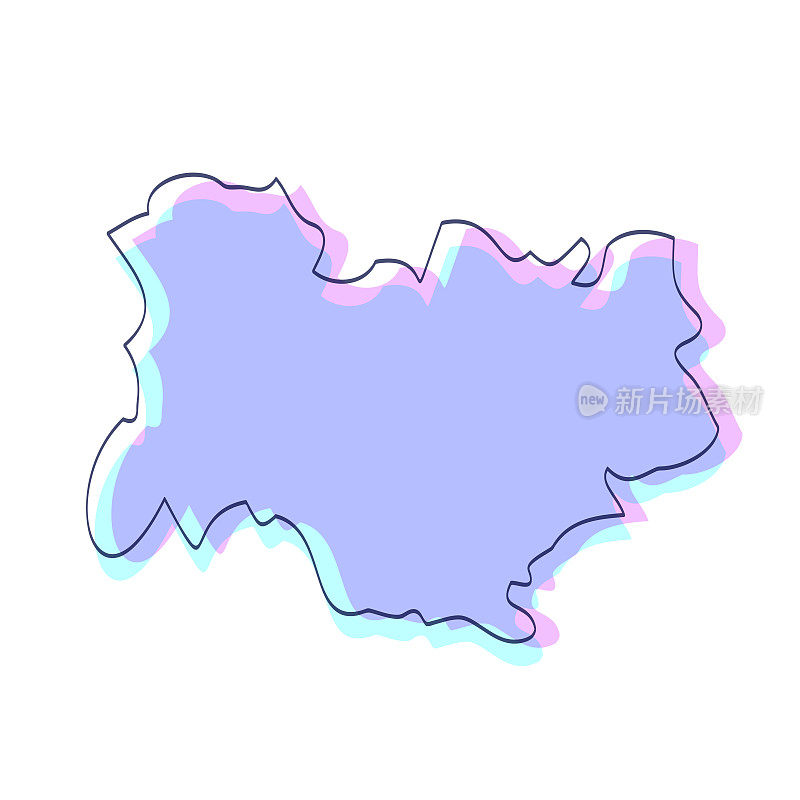 奥弗涅罗纳阿尔卑斯地图手绘-紫色与黑色轮廓-时尚的设计
