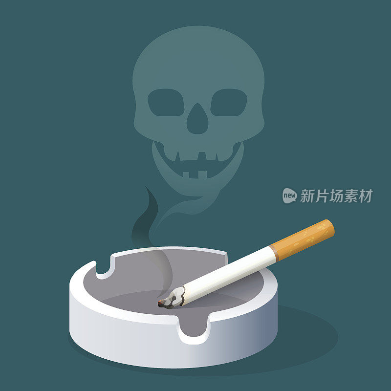 烟灰缸用香烟和骷髅做成的烟。吸烟