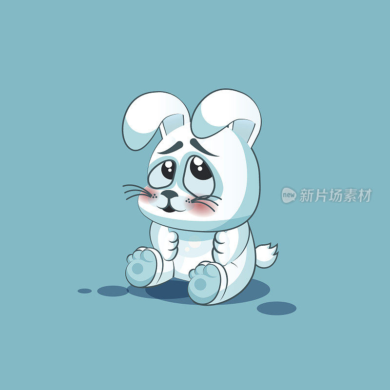 孤立的表情符号卡通白小兔子尴尬，害羞和脸红