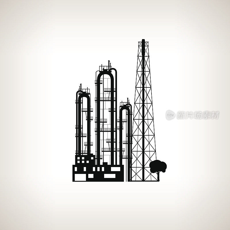 化工厂或炼油厂加工的剪影，矢量图