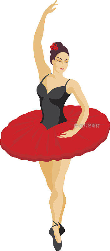穿着红色短裙的芭蕾舞女演员
